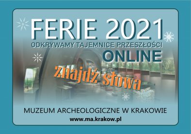 kolorowa grafika z napisem ferie2021 online - znajdź słowa