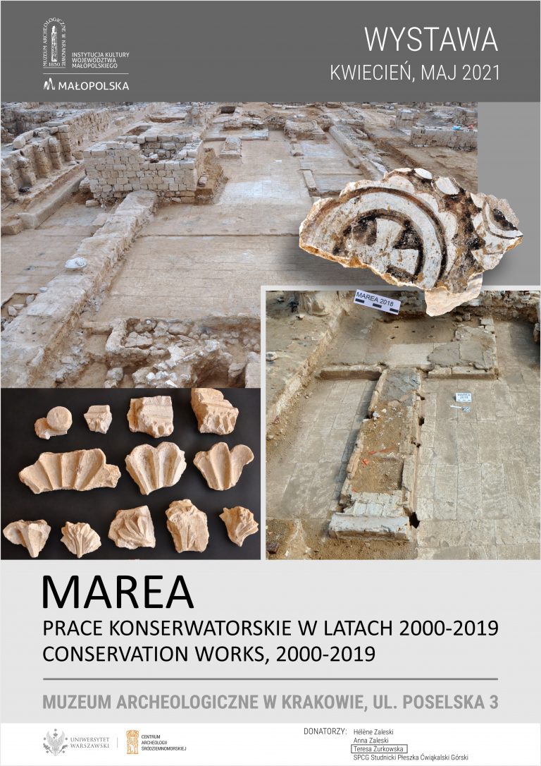 plakat wystawy Marea z napisem Marea prace konserwatorskie w latach 2000-2019