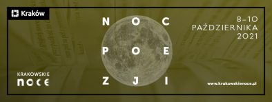 grafika z napisem NOC POEZJI i szarą kulą ziemską