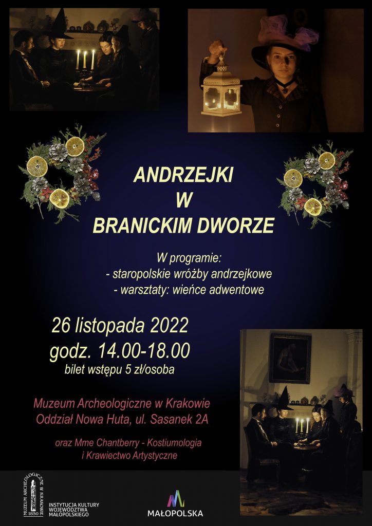 kolorowa grafika z zaproszeniem na Andrzejki w Branickim Dworze
