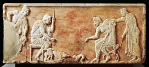 stela z Aten z przedstawieniem psa i kota