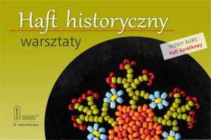 kolorowa grafika informująca o warsztatach dla dorosłych - haft koralikowy