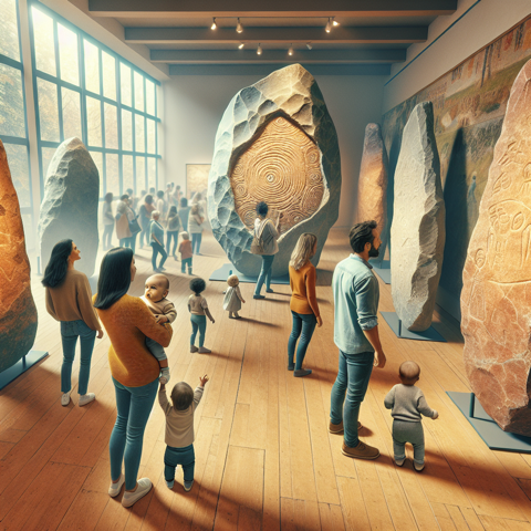 grafika pokazująca rodziny zwiedzające muzeum