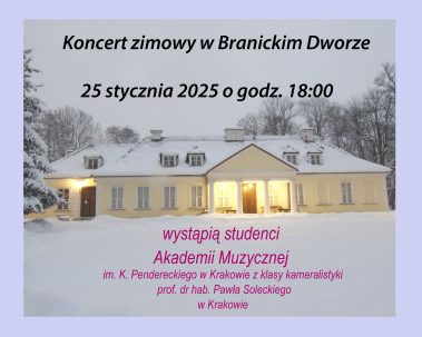 grafika informująca o koncercie zimowym w Branicach