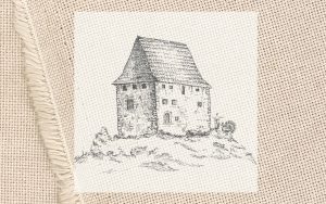 Rekonstrukcja wieży mieszkalnej w Janowiczkach (gm. Racławice) (źródło: Archiwum Działu Archeologii Średniowiecza i Czasów Nowożytnych MAK).