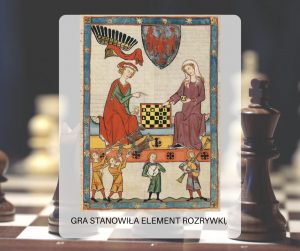 Późnośredniowieczna grafika z przedstawieniem pary grającej w szachy.