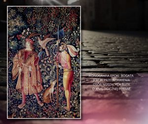 Fragment gobelinu z&nbsp;serii „Dama z&nbsp;jednorożcem” (1500-1525). Ilustracja z&nbsp;publikacji Musée national du Moyen Age, Thermes de Cluny: Guide to the collections, s. 180, fig. 221.