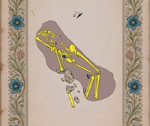 5. Grób nr 2, wyposażony w&nbsp;relikwiarz z&nbsp;agnuskiem - krypta pod&nbsp;nieistniejącym kościołem św. Michała i&nbsp;św. Józefa. Rys. B. Pilarski