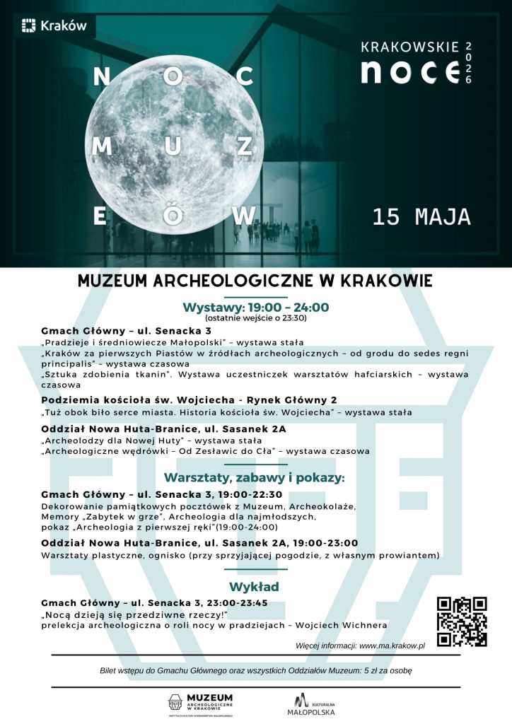 plakat z&nbsp;programem Nocy Muzeów w&nbsp;Muzeum Archeologicznym w&nbsp;Krakowie