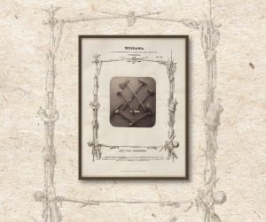 2. Tablica z albumu Wystawy starożytności i zabytków sztuki w Krakowie 1858-1859 z widocznym u dołu po lewej czekanem z Woli Justowskiej w drewnianej oprawie (Beyer 1859)