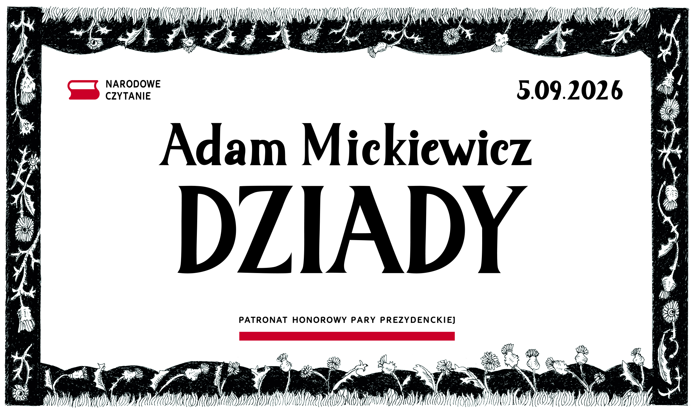 kolorowa grafika z napisem Dziady Adama Mickiewicza - narodowe Czytanie 2026